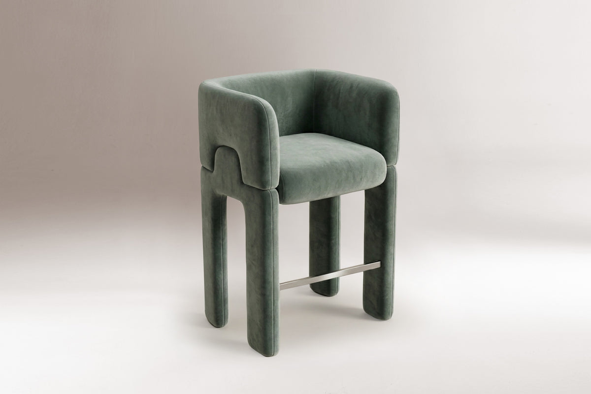 Mosaico Bar and Counter Chair velvet celadon studio by Maison Burgos