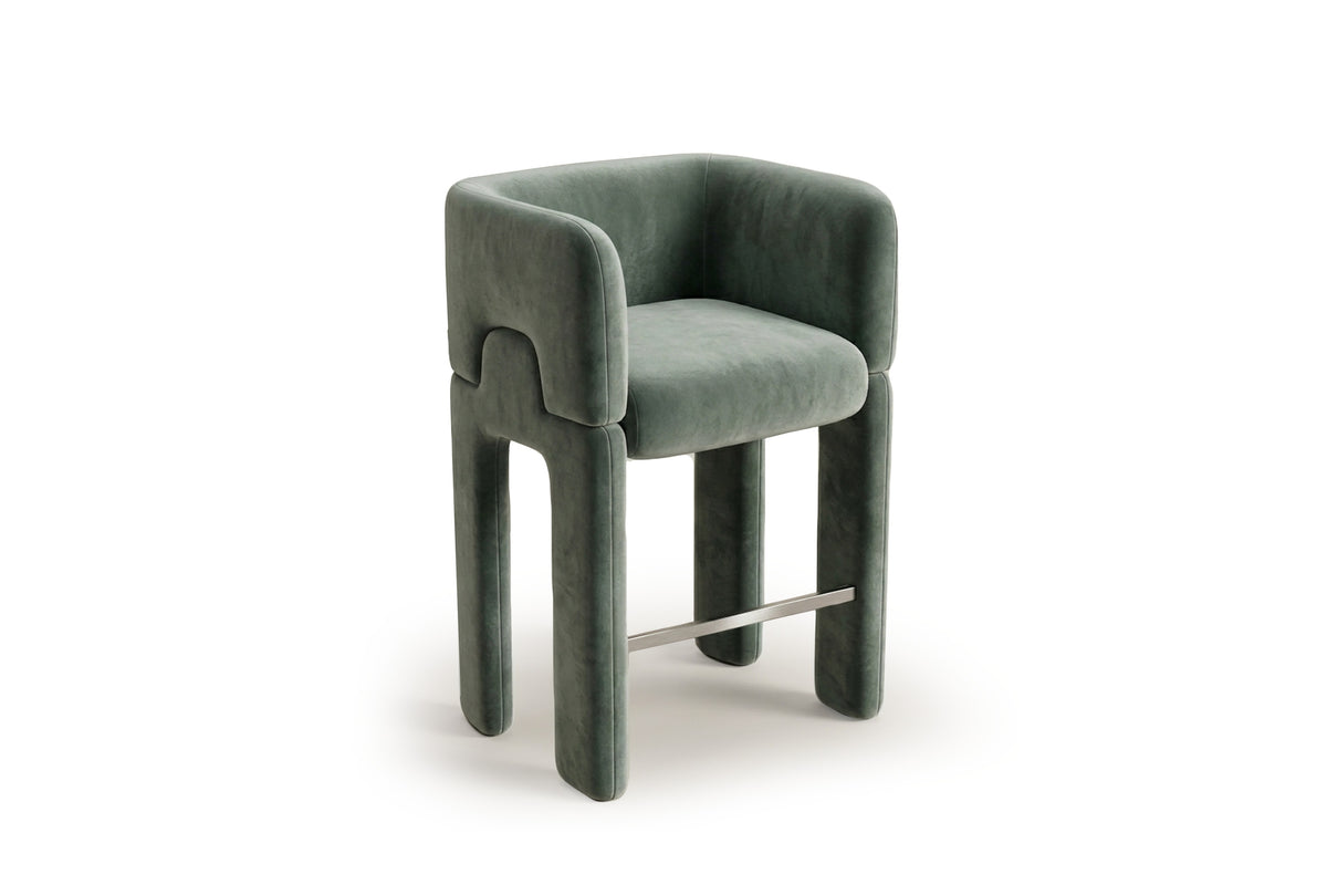 Mosaico Bar and Counter Chair velvet celadon white by Maison Burgos