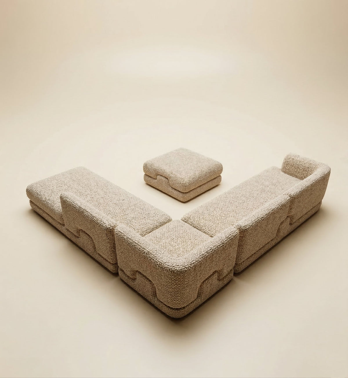 Mosaico Sectional Sofa – Composition 3 in speckled bouclé, back view showing the jigsaw base