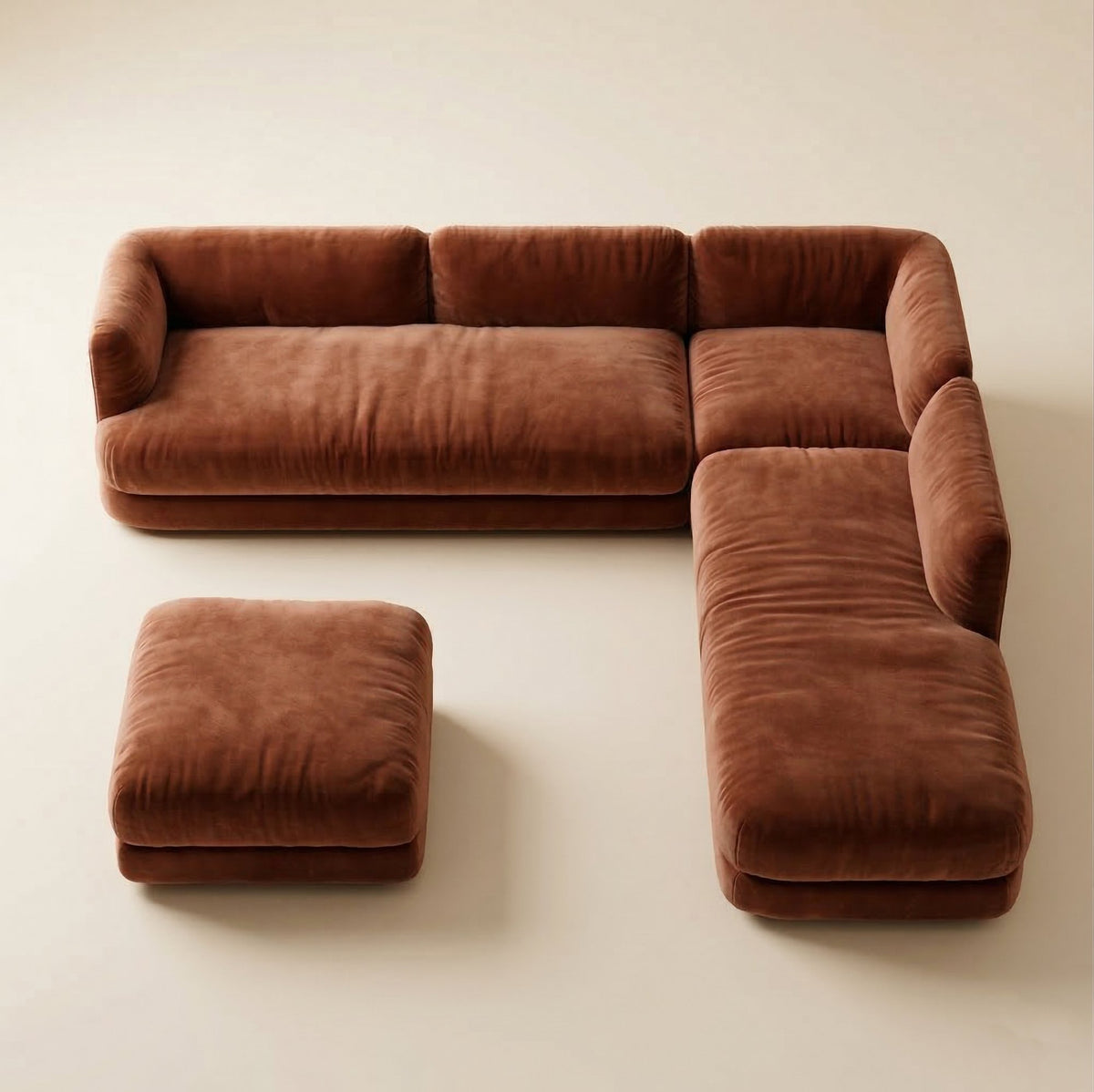 Mosaico Sectional Sofa – Composition 3 in rust velvet, L-shape with ottoman from above