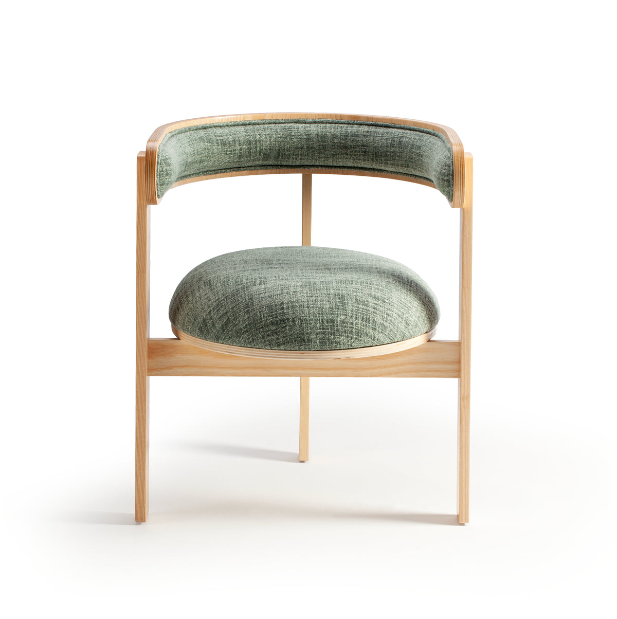 Moulin Dining Chair in natural beech with green textured back and seat, front view