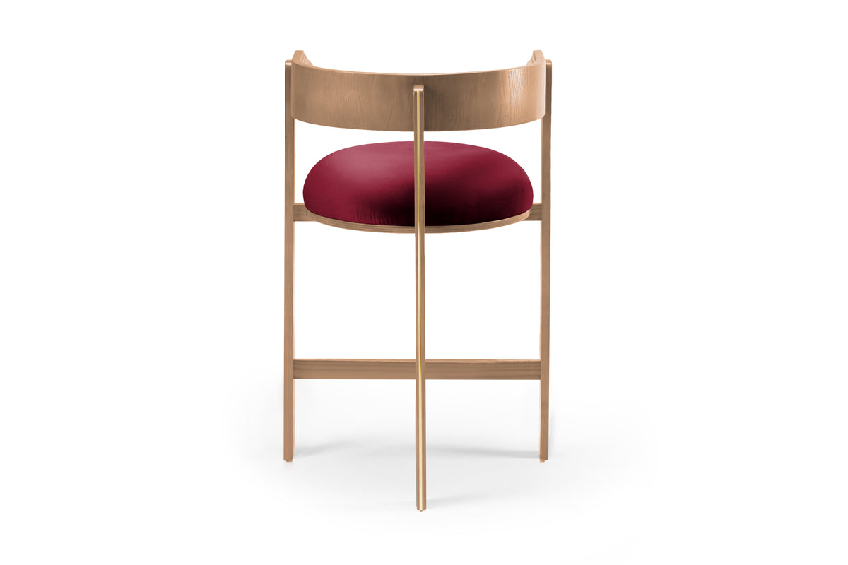 Moulin Counter Stool in burgundy velvet, back view
