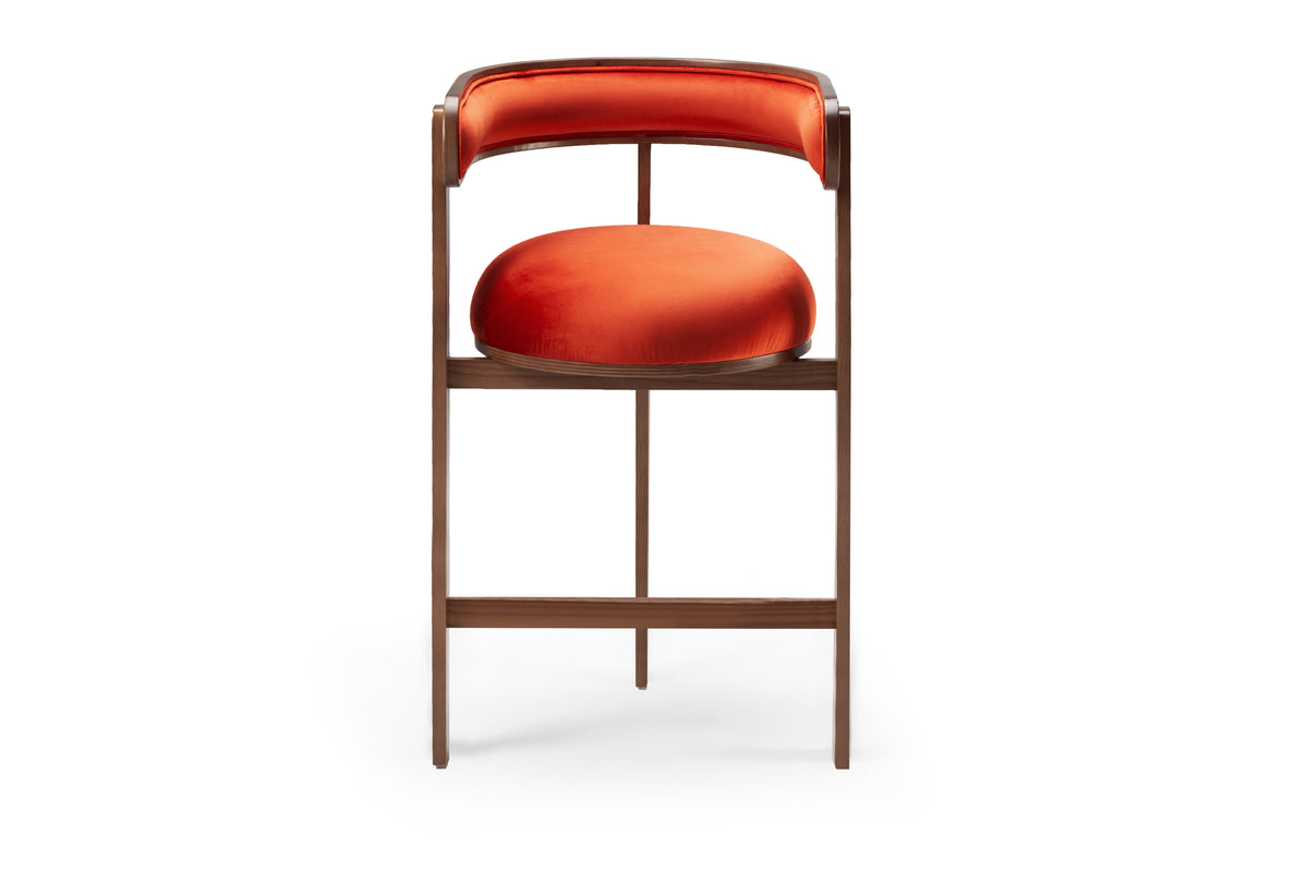 Moulin Counter Stool in orange velvet, front view
