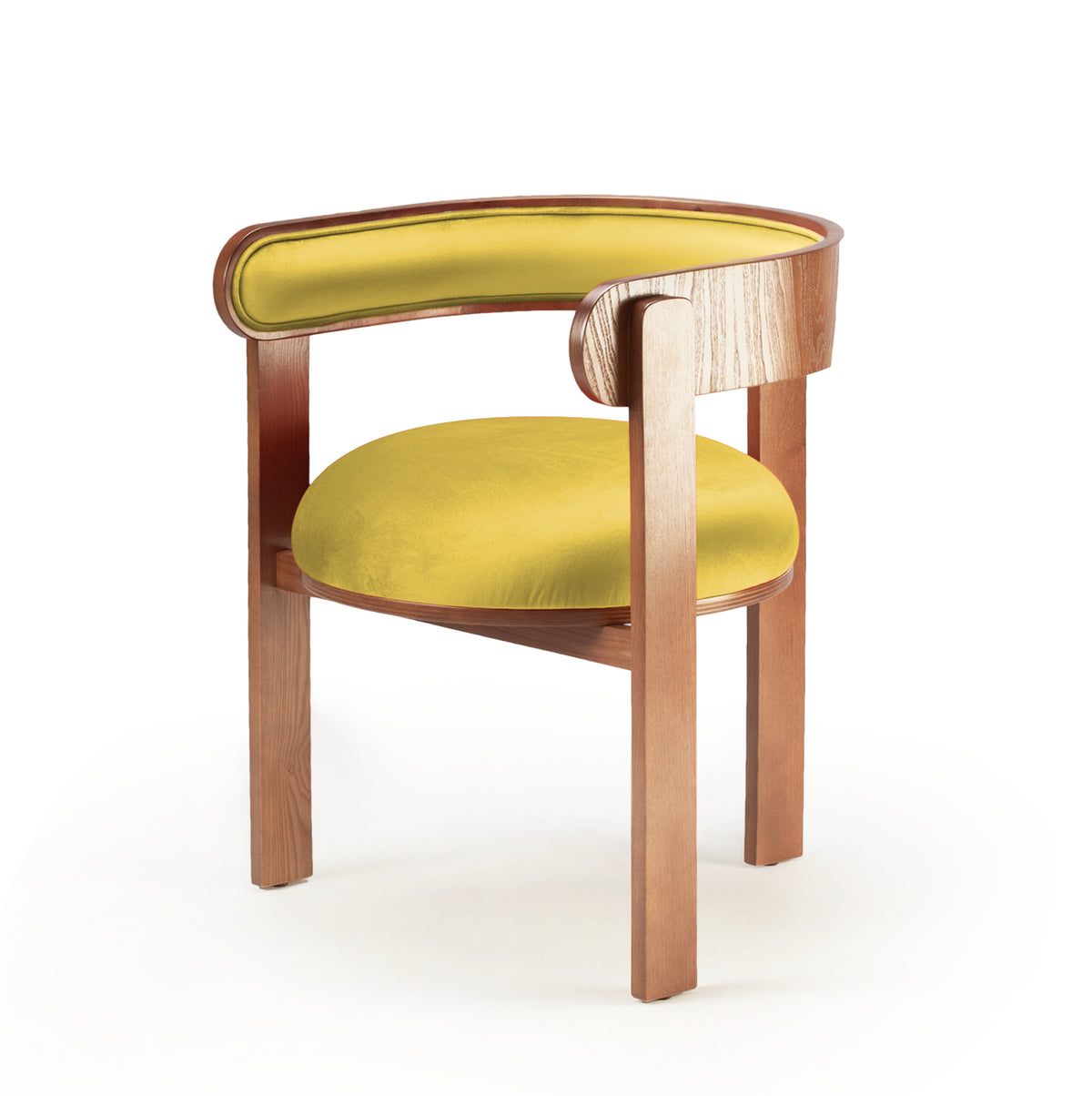 Moulin Dining Chair with yellow velvet seat and back on a copper-tone frame