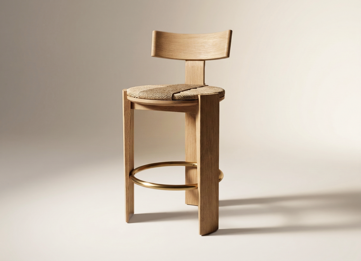 Nest Bar Stool in light ash with brass ring by Maison Burgos
