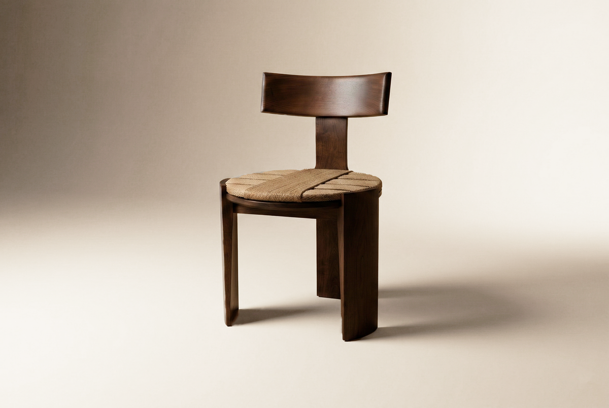 Nest Dining Chair in walnut-colour ash with rope seat by Maison Burgos