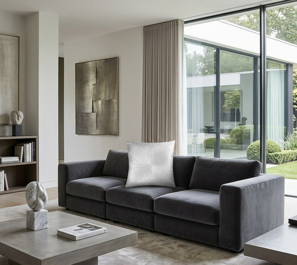 Nim Pillow - Aqua Silver Linen, styled in a living room by Maison Burgos