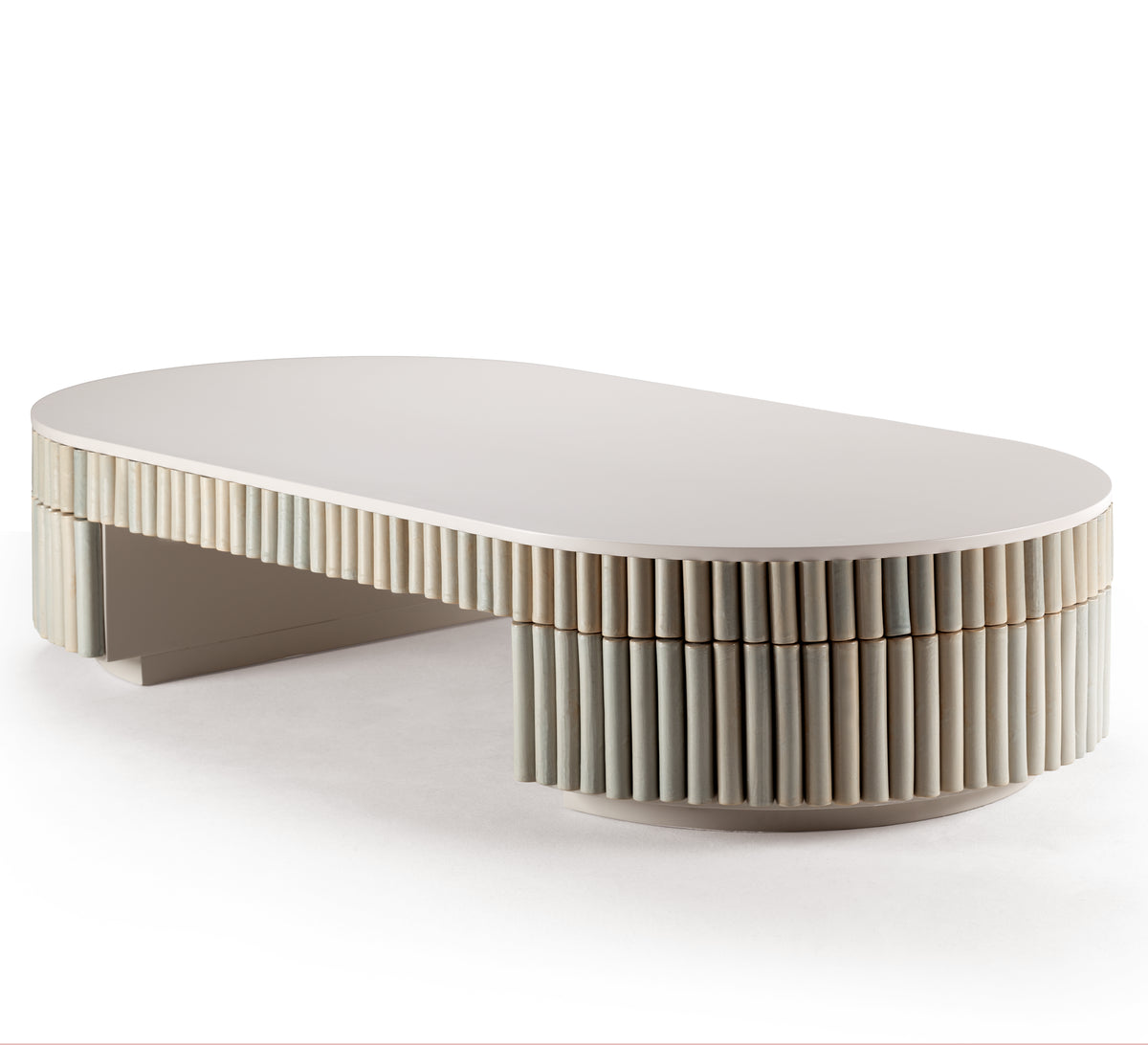 Nouvelle Vague Center Table oval top and ribbed tile sides, side view