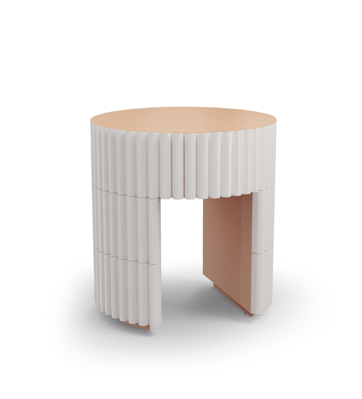 Nouvelle Vague Side Table in white tiles with Nude lacquer top