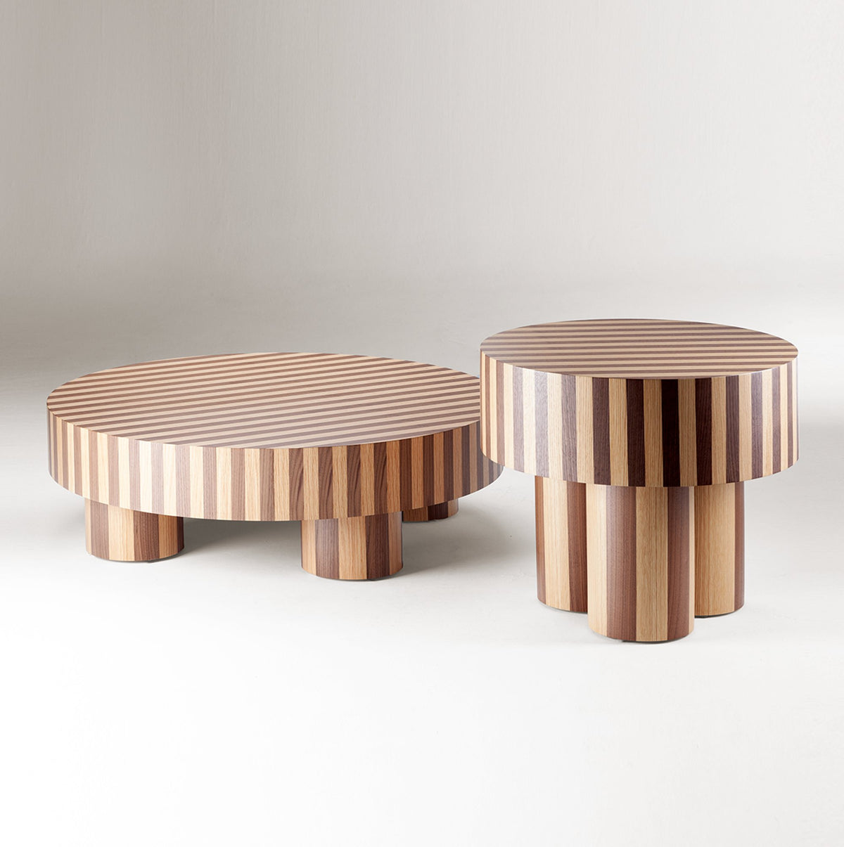 Nusa Coffee Table in two sizes, high and low, striped wood