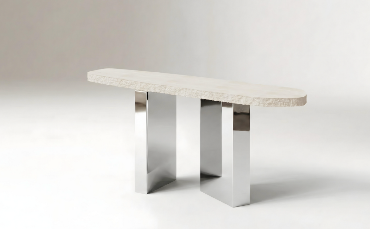 On The Rocks Console Table nickel base detail by Maison Burgos