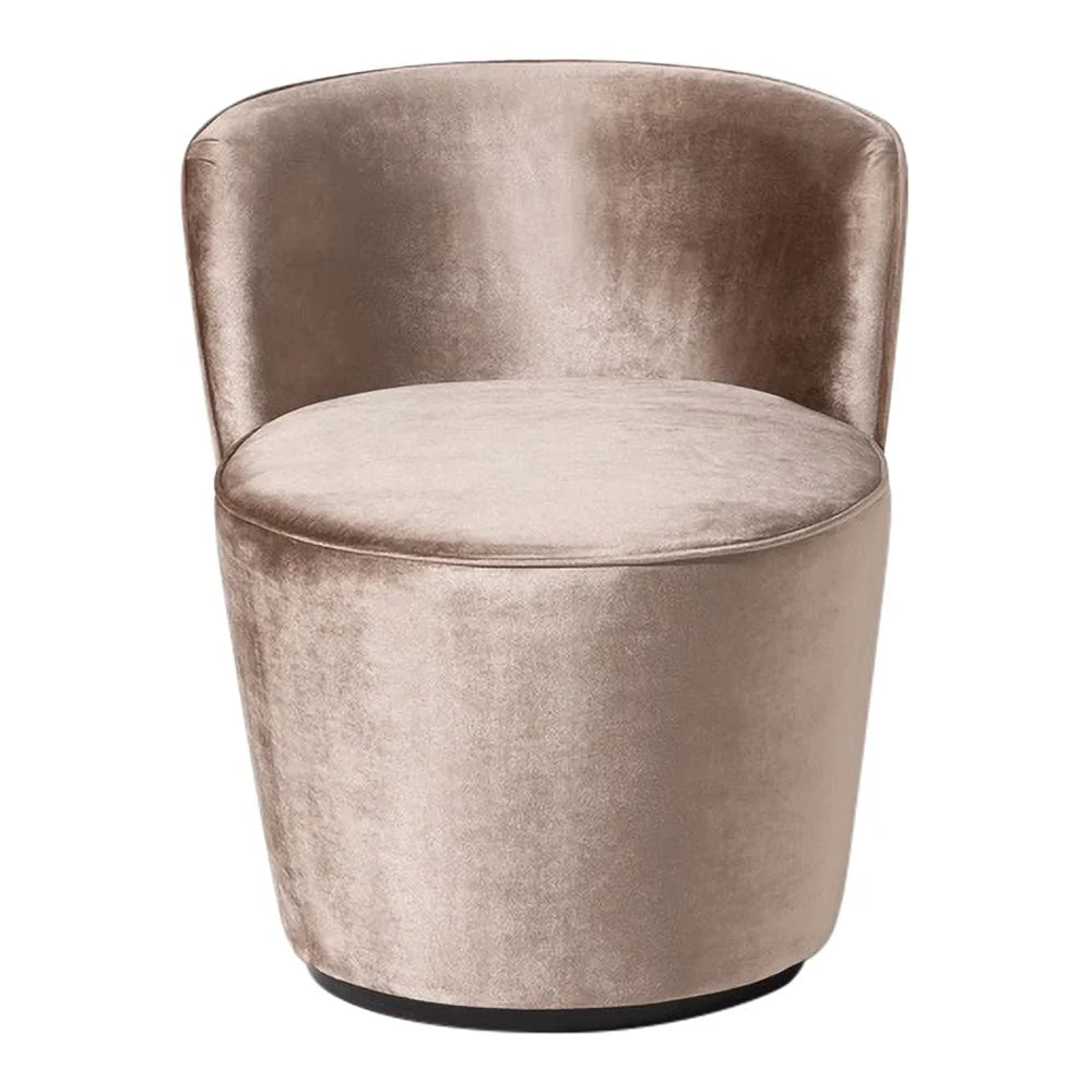 Opera Armchair in champagne velvet, front view on white