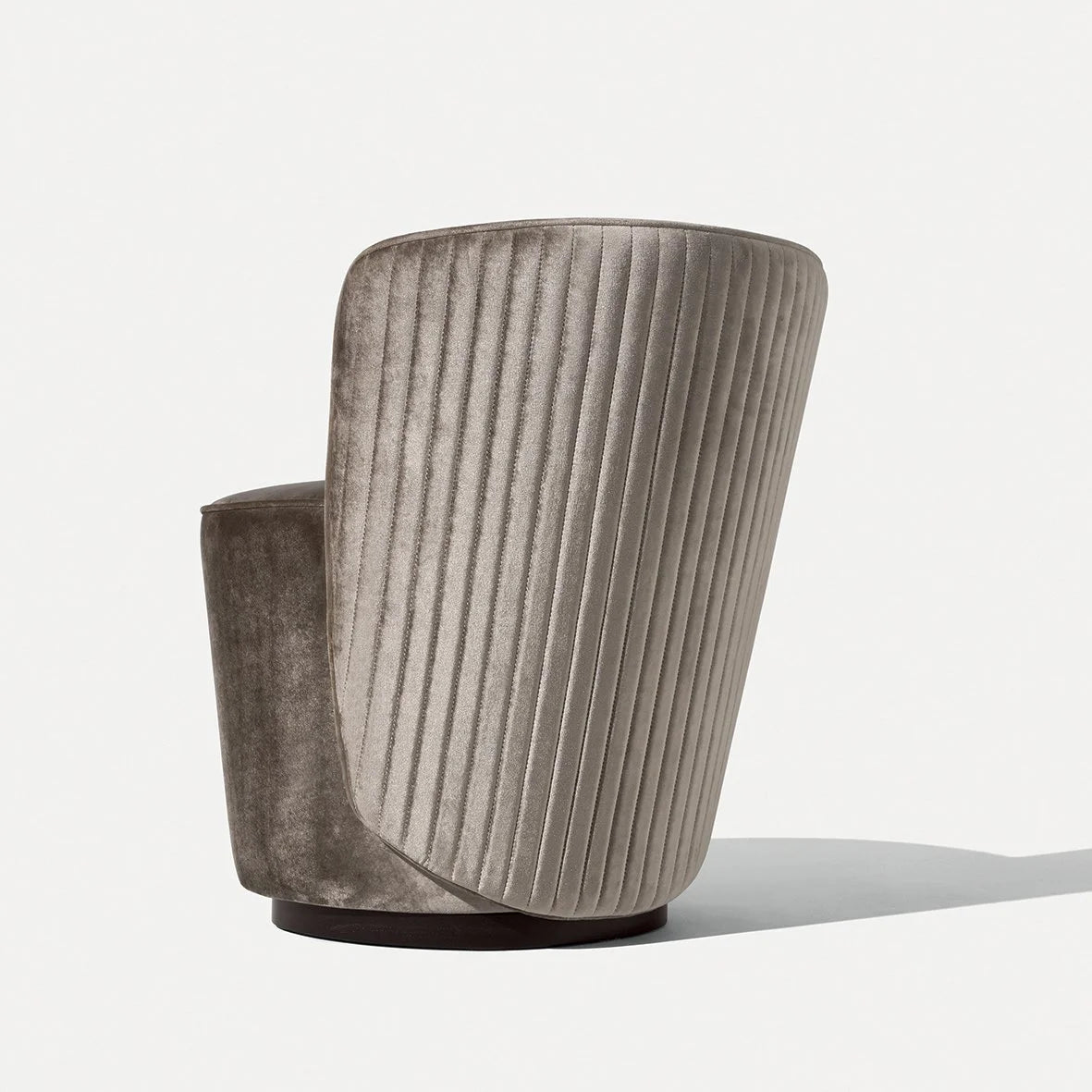 Opera Armchair in grey-taupe velvet, rear three-quarter view