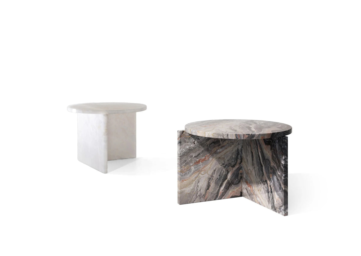 Origin Side Table pair in white and dark veined marble