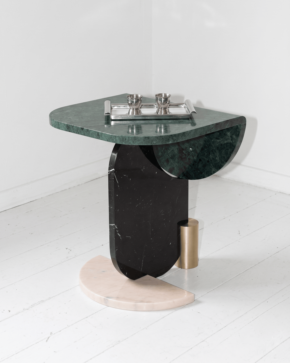 Playing Games Side Table on a white floor with a tray on top