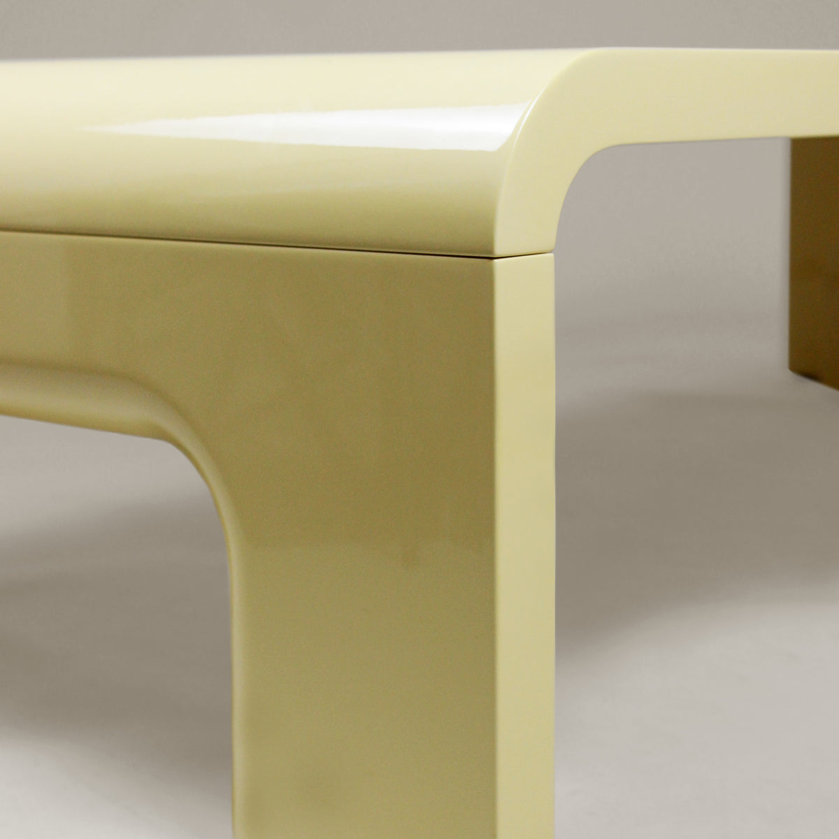Plié Centre Table sand yellow lacquer edge detail by Maison Burgos