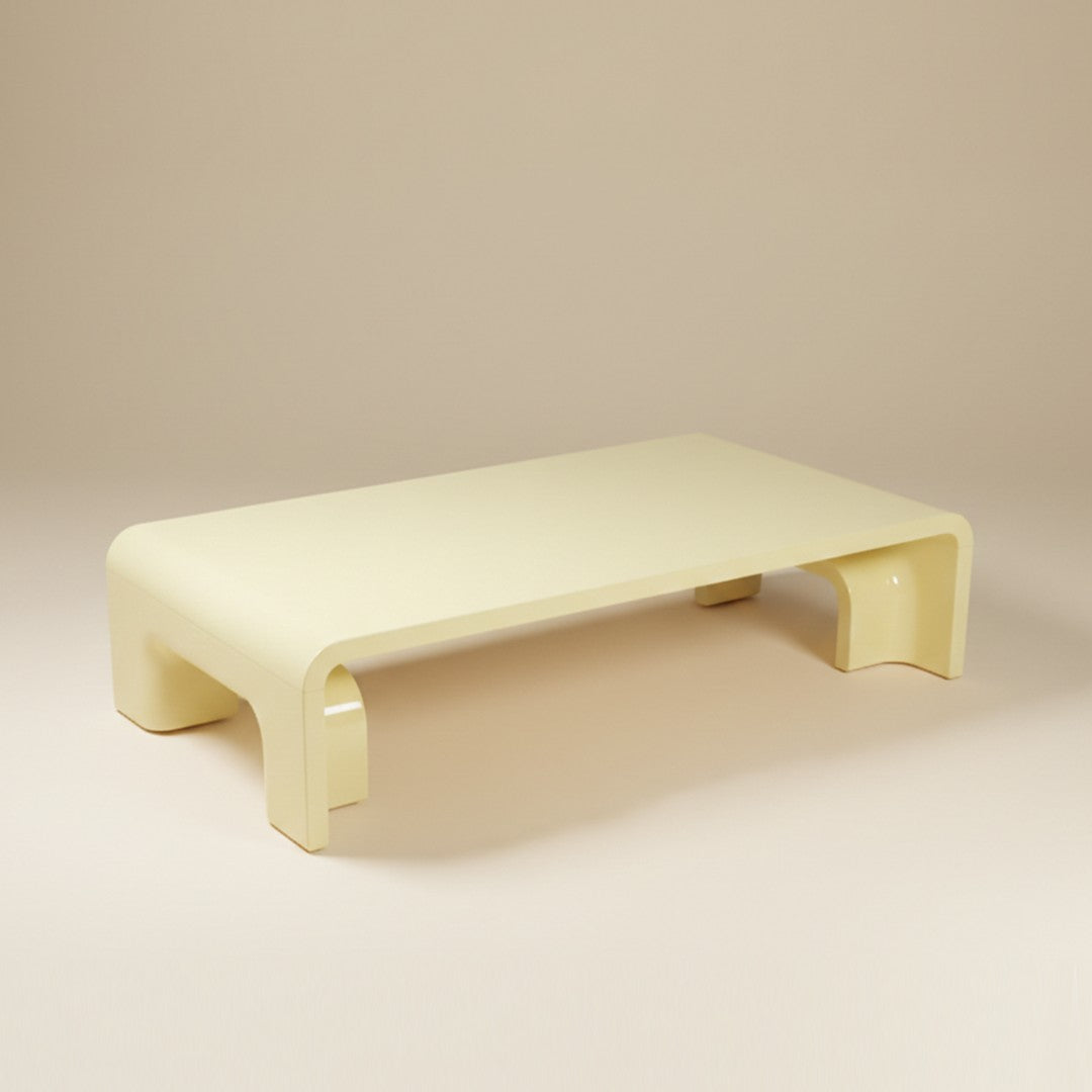 Plié Centre Table in sand yellow high gloss lacquer by Maison Burgos
