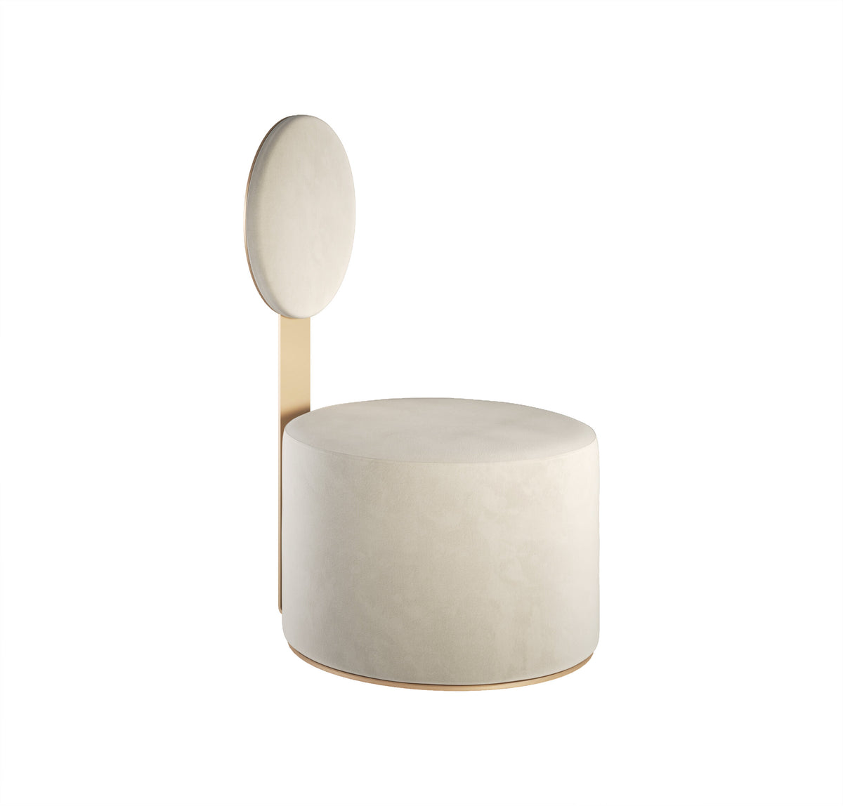 Pop Lounge Chair in cream with brass back stem, front view