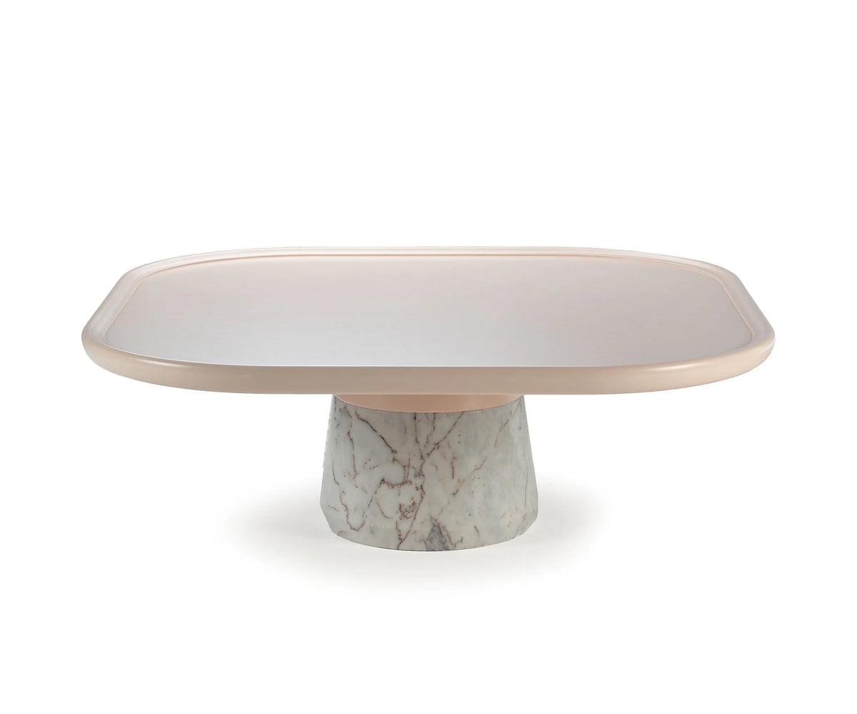 Poppy Coffee Table with Nude lacquered top on a white marble base