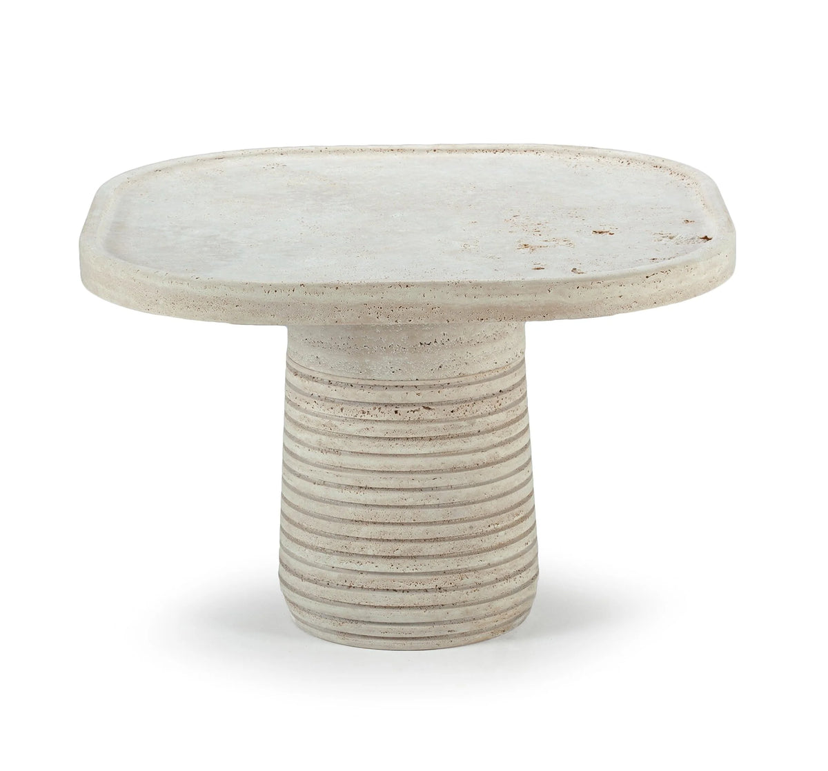 Poppy Side Table in Travertine, side view