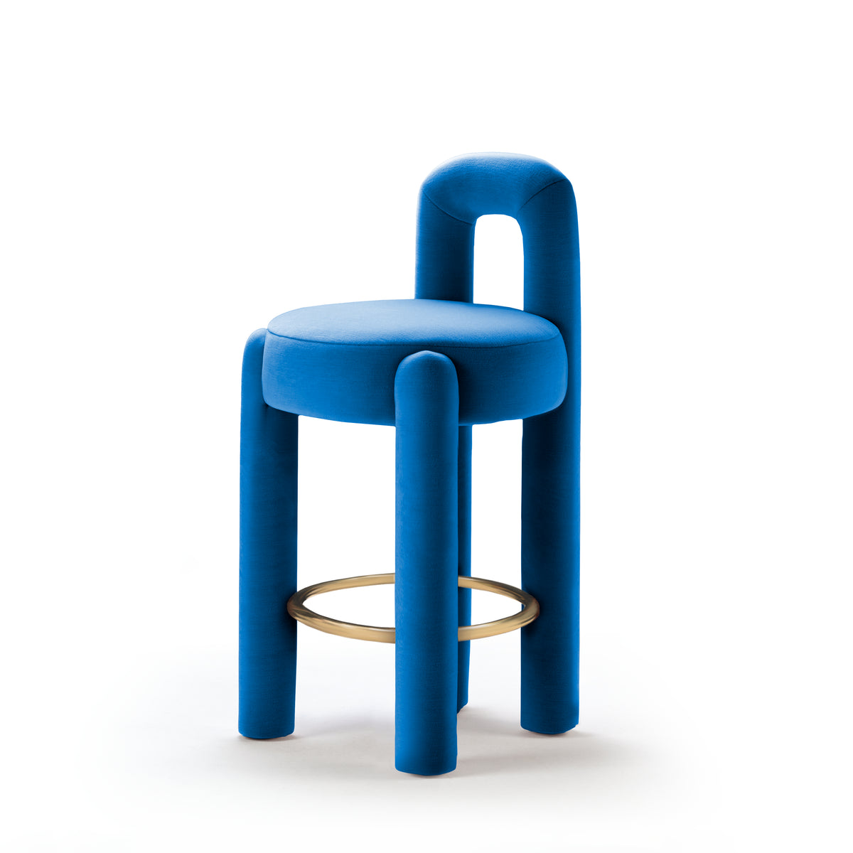 Marlon Counter Chair in cobalt blue velvet with brass footring