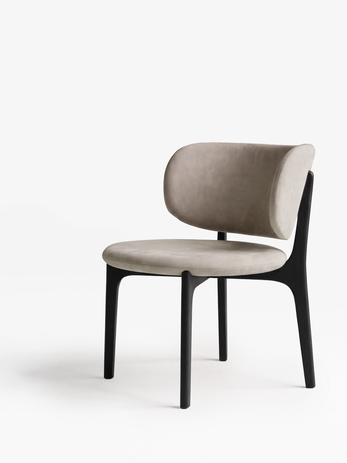 Richmond Lounge Chair in taupe velvet, three-quarter view on white
