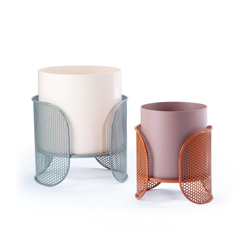 Riviera Vases in ivory on Mint feet and lilac on Copper feet