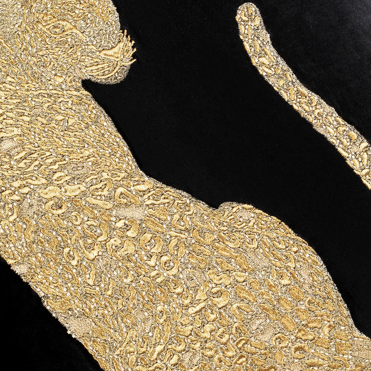 Safara Panther Black Gold Pillow, fabric close-up by Maison Burgos