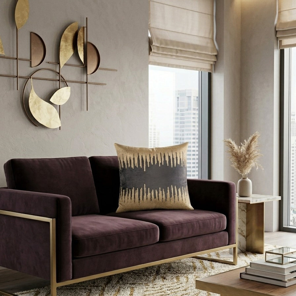 Sayra Pillow - Charcoal Gold, styled in a living room by Maison Burgos