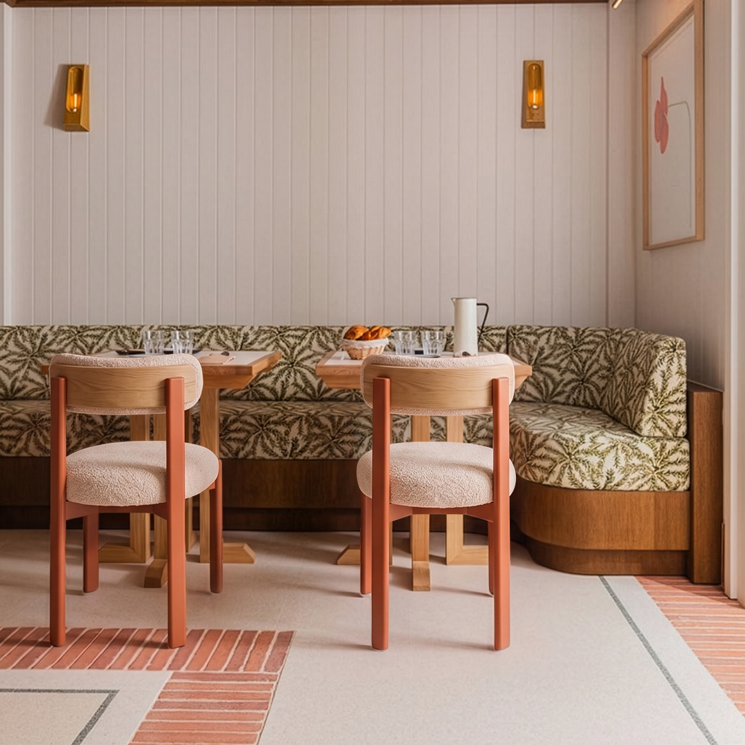 Siena Dining Chair pair with terracotta frames at a banquette table