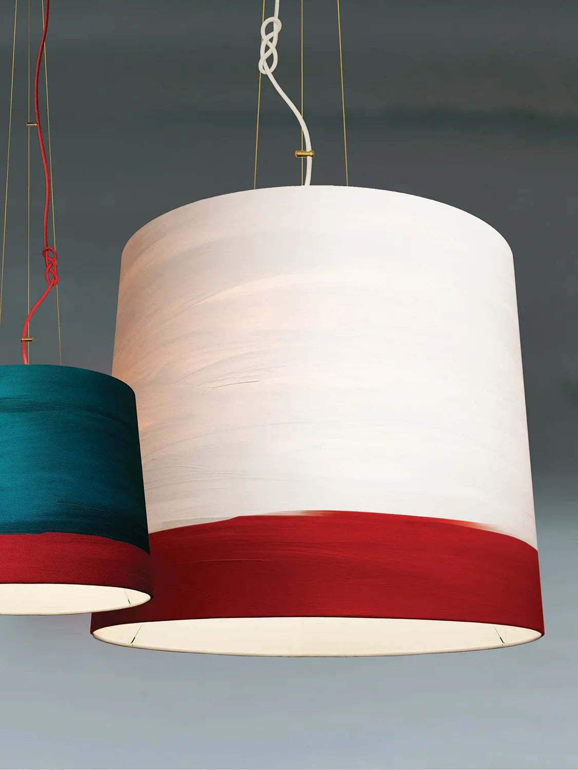 Mammalampa Sisters Pendant Light Extra Large - Sunrise, white shade with red band