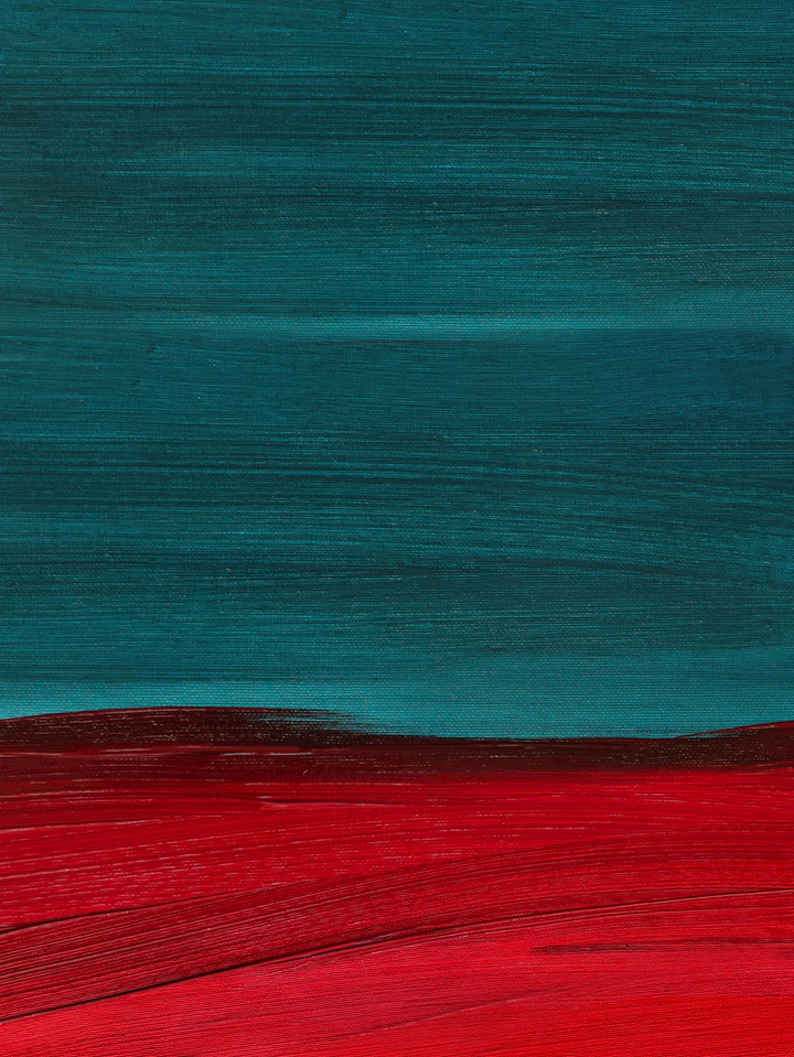 Mammalampa Sisters Pendant Light in Aurora, canvas close-up of teal brushstrokes over a red band