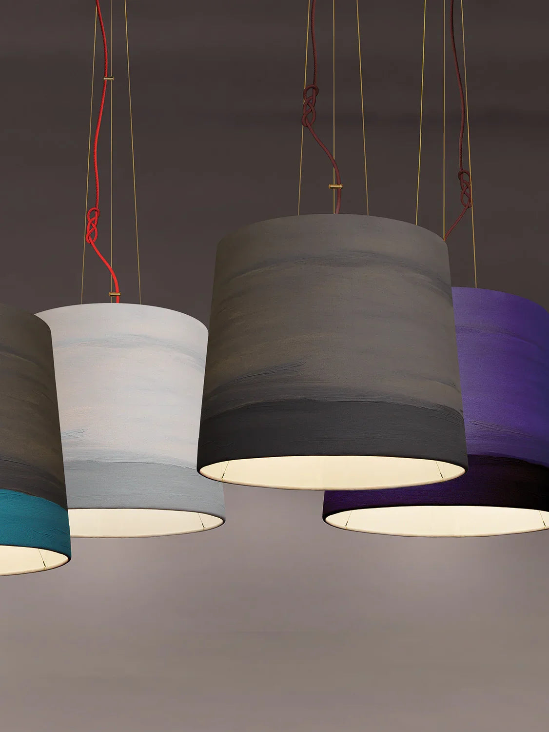 Mammalampa Sisters Pendant Light Medium - Mist among a cluster of painted shades
