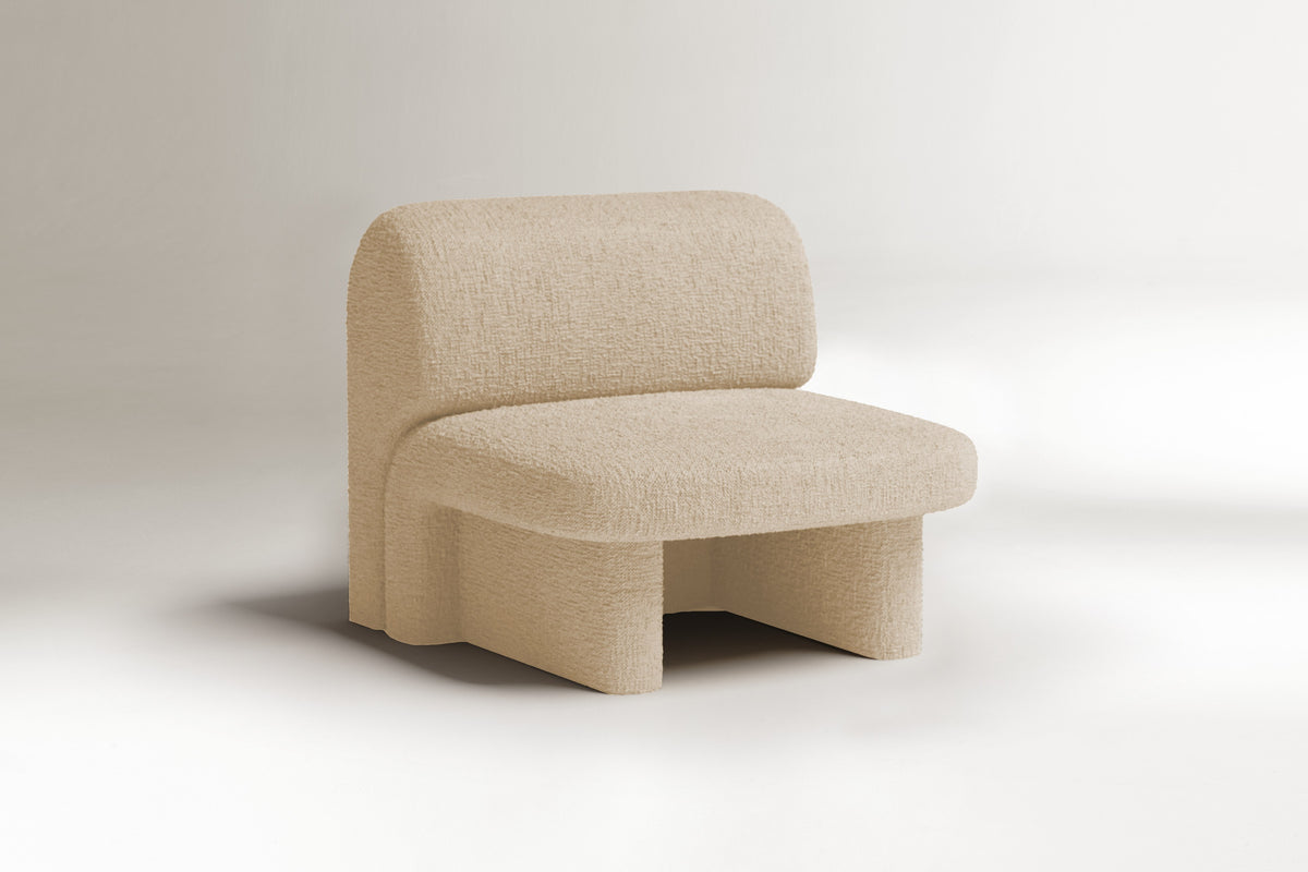 Slide Armchair in beige bouclé, front view by Maison Burgos