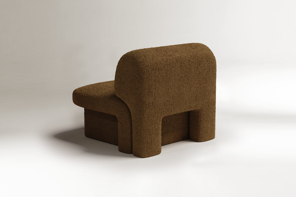 Slide Armchair in brown bouclé, back angle by Maison Burgos