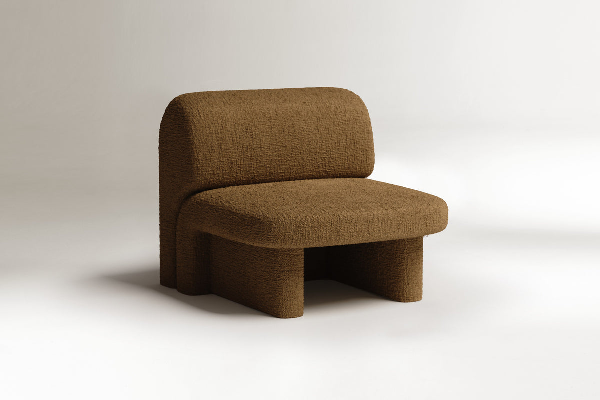 Slide Armchair in brown bouclé, front view by Maison Burgos