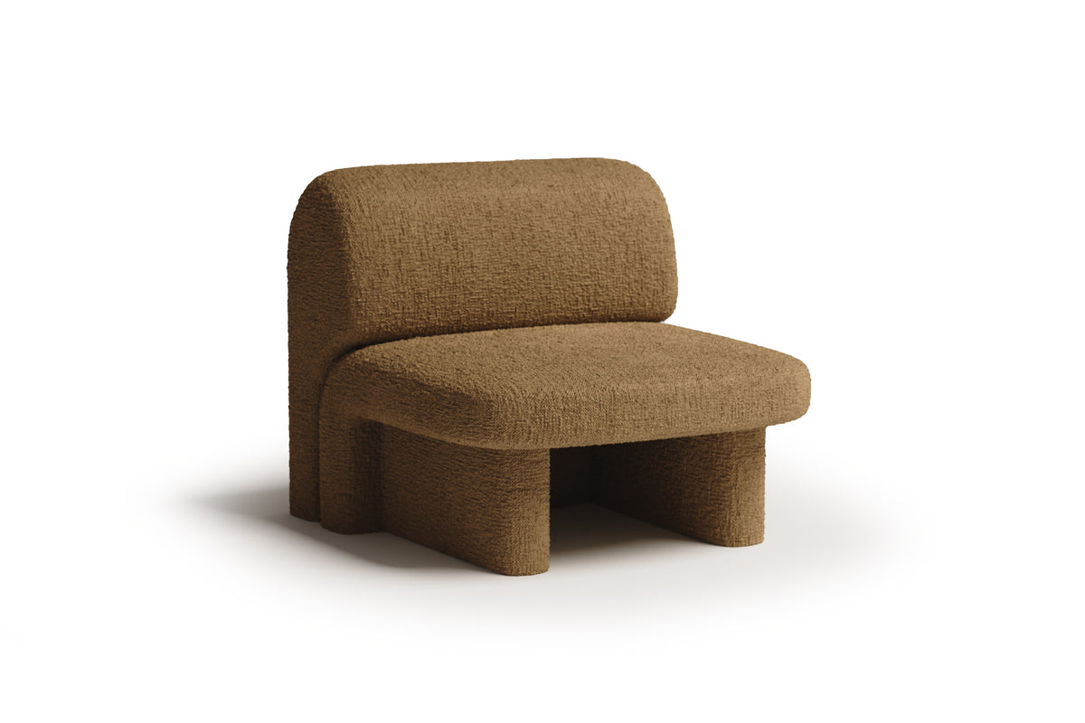 Slide Armchair in brown bouclé on white by Maison Burgos