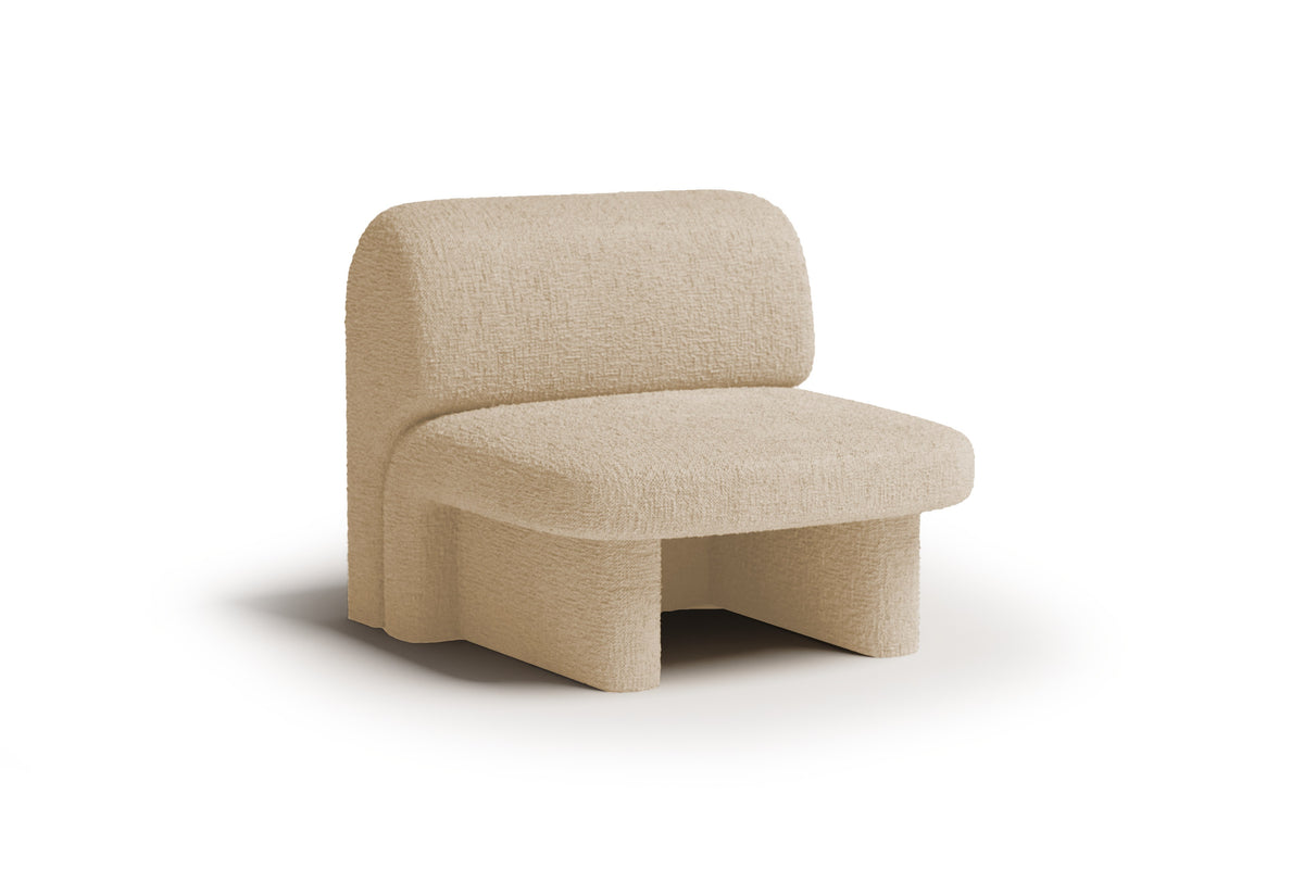Slide Armchair in ivory bouclé on white by Maison Burgos