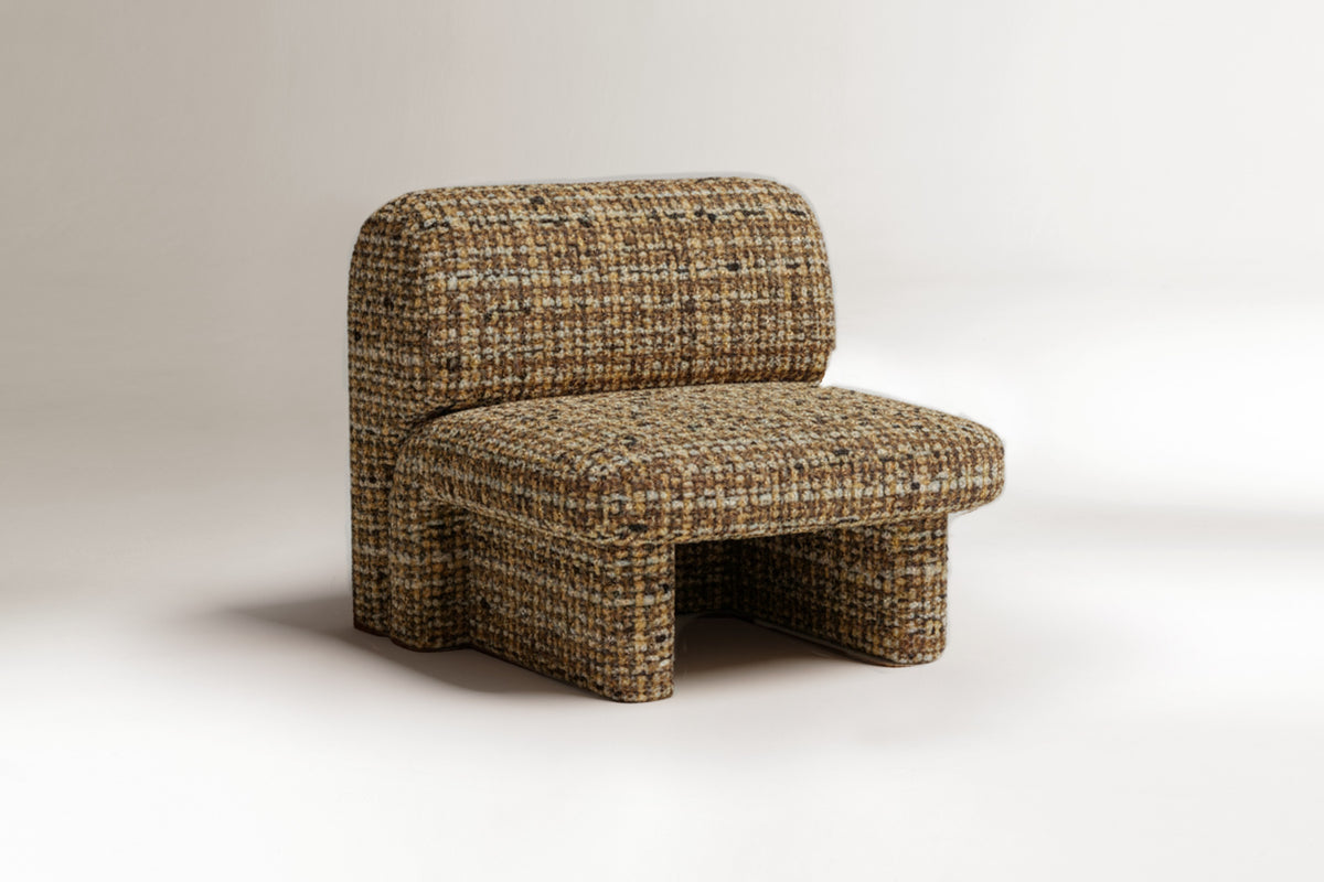 Slide Armchair in tweed, front view by Maison Burgos