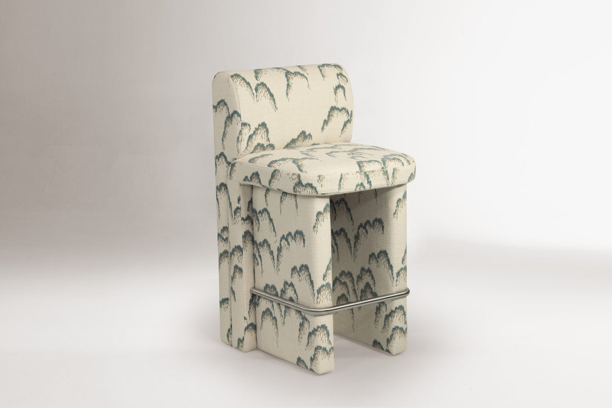 Slide Bar and Counter Chair in patterned fabric by Maison Burgos