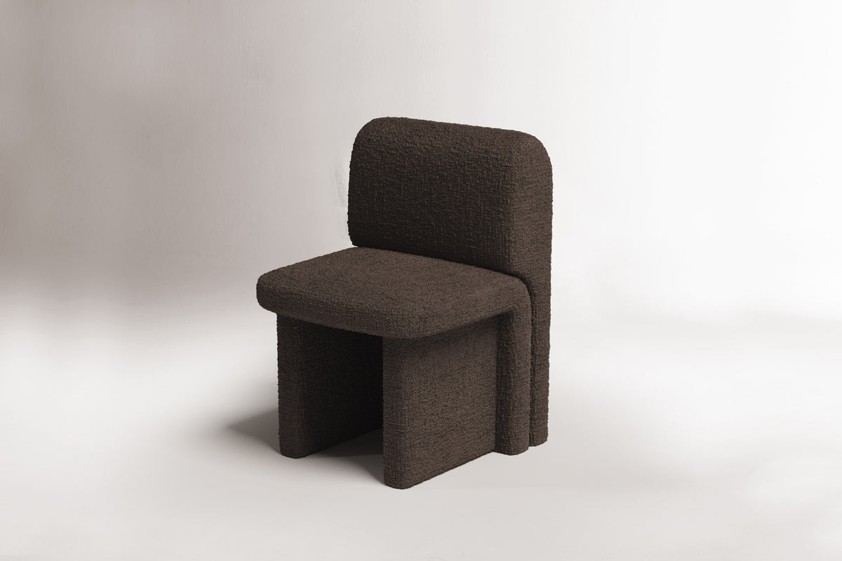 Slide Chair in dark brown fabric, studio view, by Maison Burgos