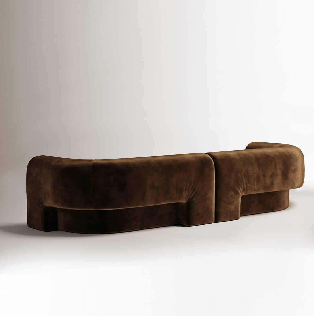 Slide Sectional Sofa Composition 2 in chocolate velvet, back view, by Maison Burgos
