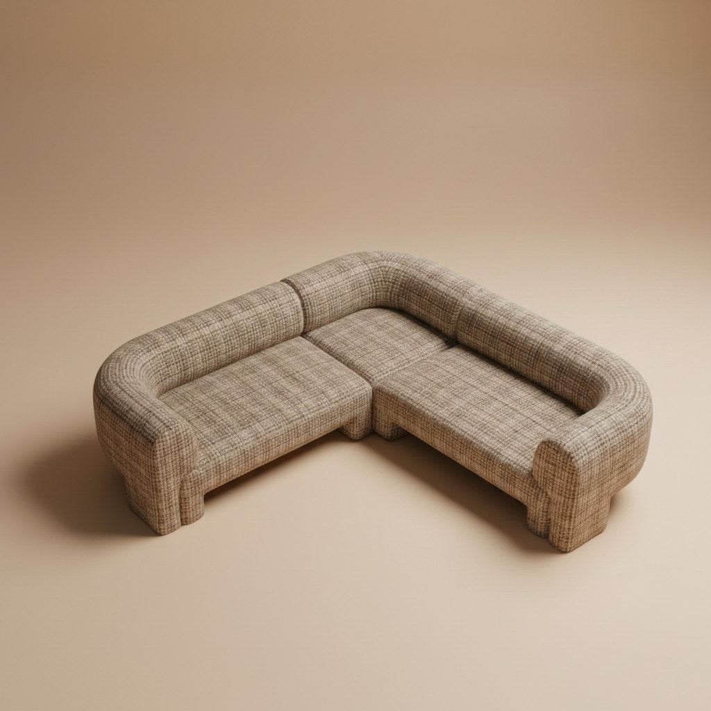 Slide Sectional Sofa Composition 3 in check fabric, angle view, by Maison Burgos