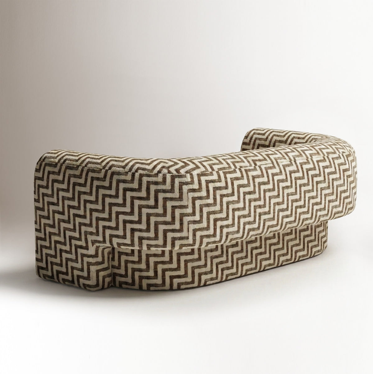 Slide Sofa in patterned fabric, rear angle, by Maison Burgos