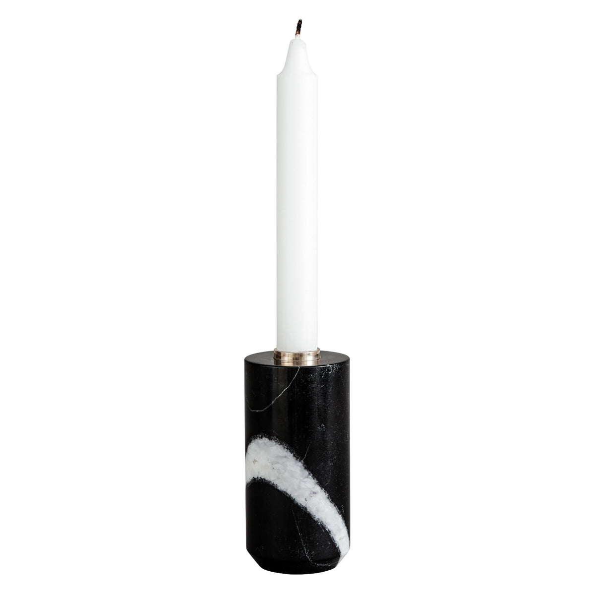 Sons of Marble Candle Holder - Large in black and white marble with a white taper