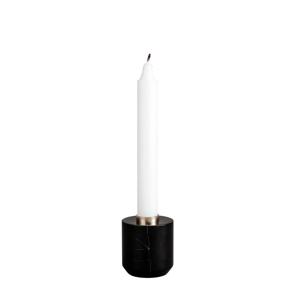 Sons of Marble Candle Holder - Small in black marble holding a white taper candle