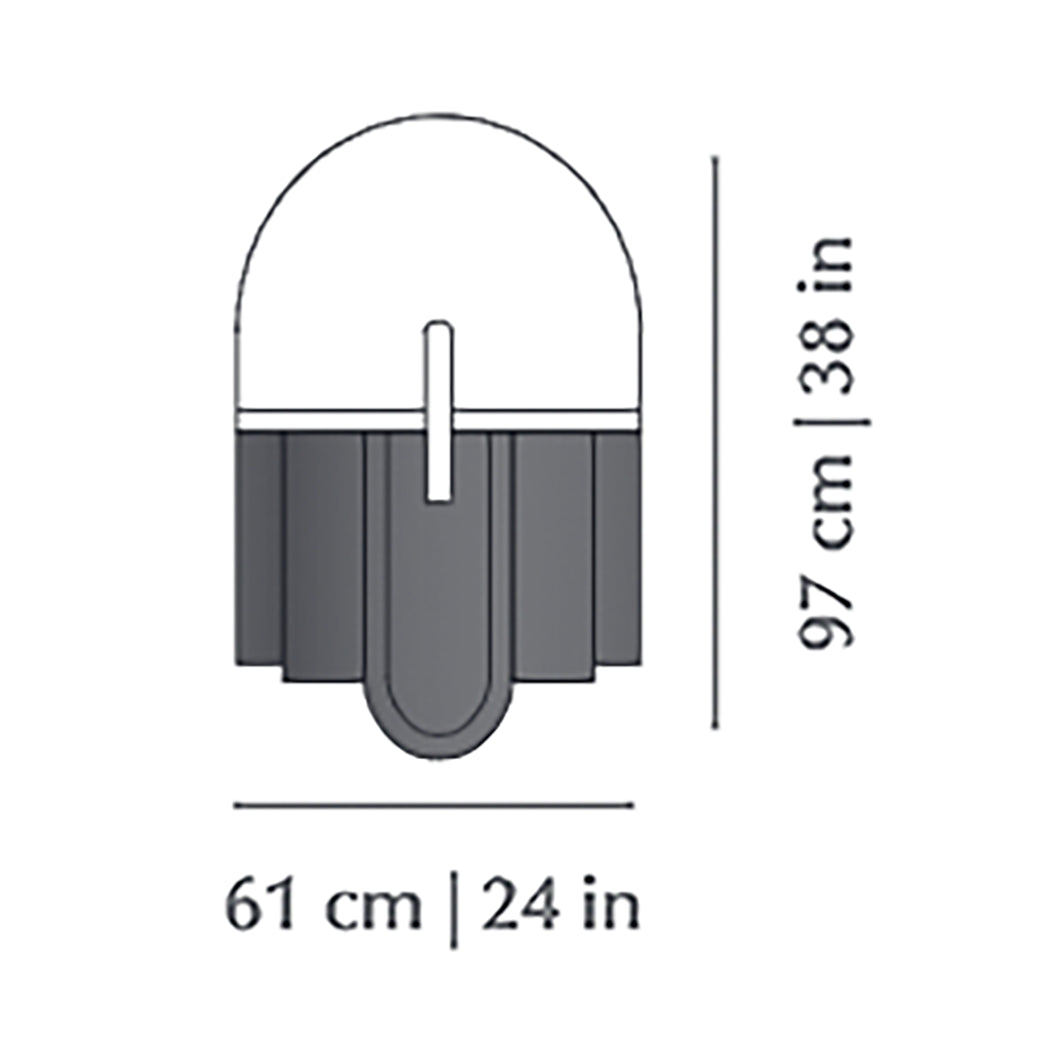 Souk Mirror Moss dimension drawing: 97 cm / 38 in high, 61 cm / 24 in wide