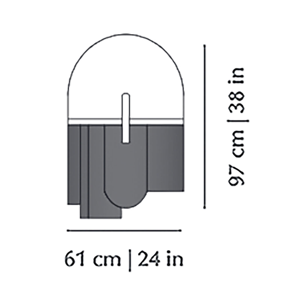 Souk Mirror Papaya dimension drawing: 97 cm | 38 in H, 61 cm | 24 in W