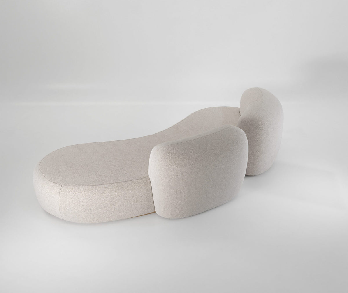 Tateyama XL Sofa in white boucle, rear three-quarter view showing the curved back