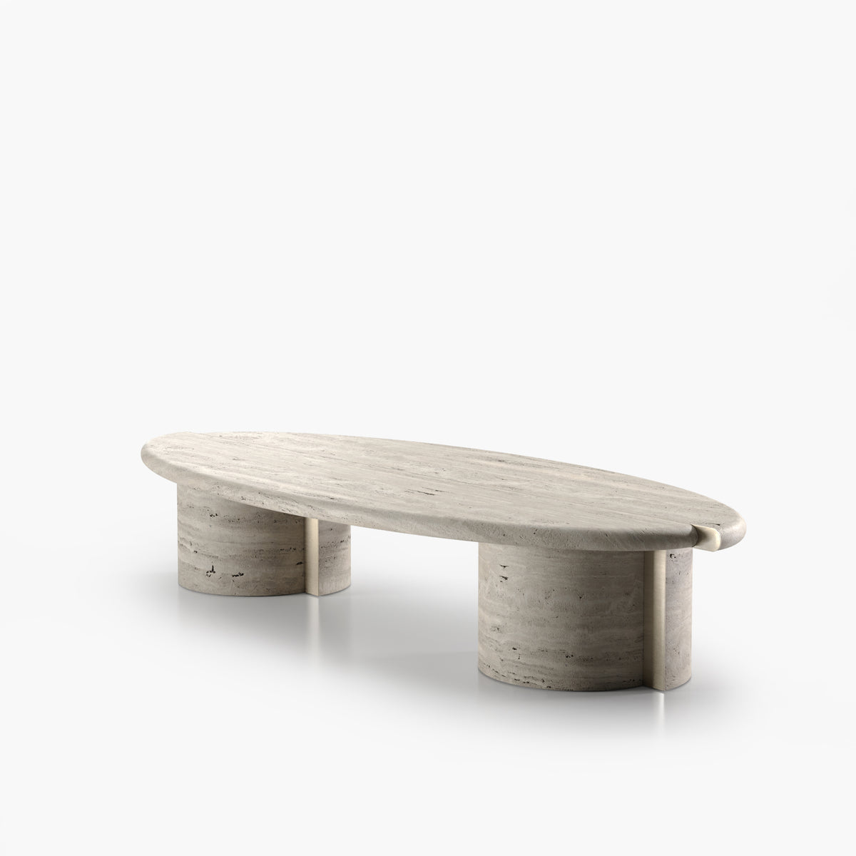 Tayma X Coffee Table in travertine finish on white, front view